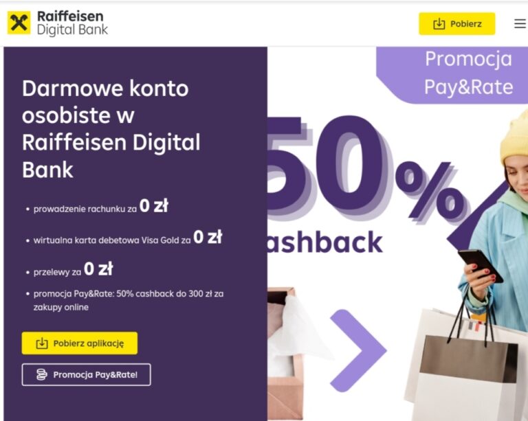 ❌ Raiffeisen Digital Bank – 300 zł cashbacku (50%) za darmowe konto! ❌