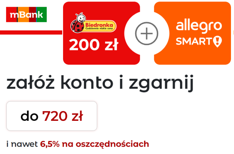 ✅ mBank – eKonto do usług (bonus do 720 zł w tym 200 zł do Biedronki)! ✅