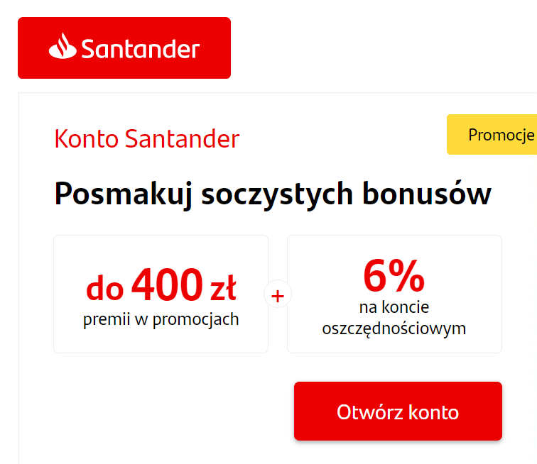 ❌ Santander Bank – 400 zł Premii + darmowe natychmiastowe przelewy (Express Elixir) bez limitu! ❌