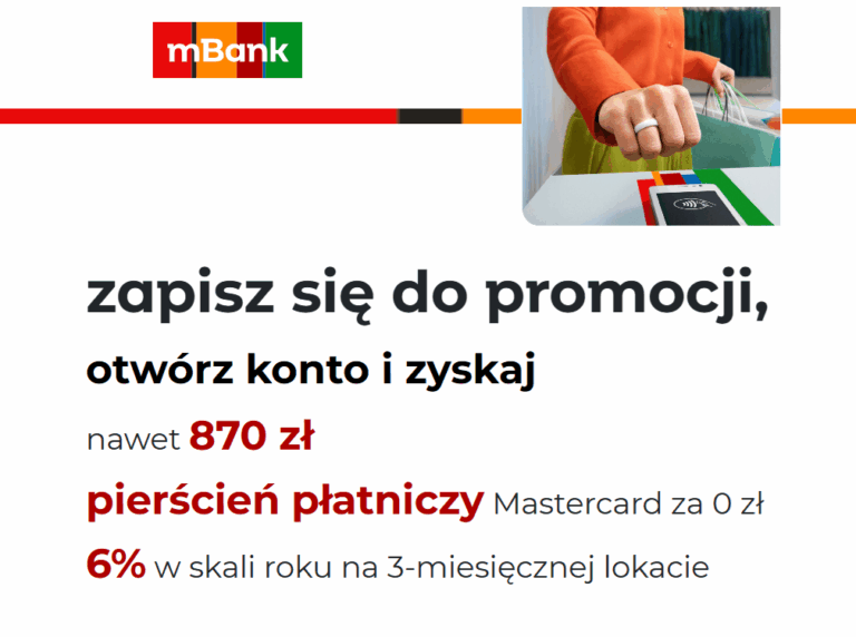 ✅ mBank: bonusy do 870 zł + pierścień płatniczy Matercard o wartości 400 zł za 0 zł! ✅